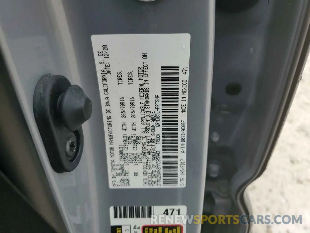 12 fotografías del automóvil dañado 3TMCZ5AN2MM395943 TOYOTA TACOMA 2021