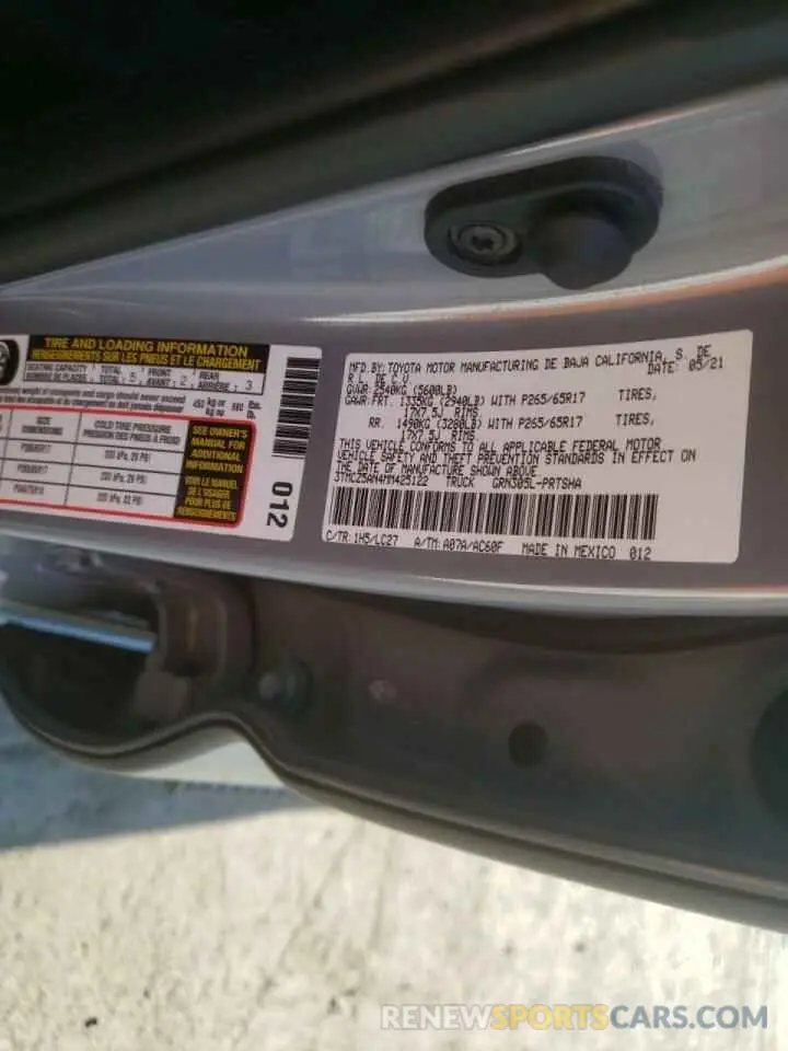 10 fotografías del automóvil dañado 3TMCZ5AN4MM425122 TOYOTA TACOMA 2021
