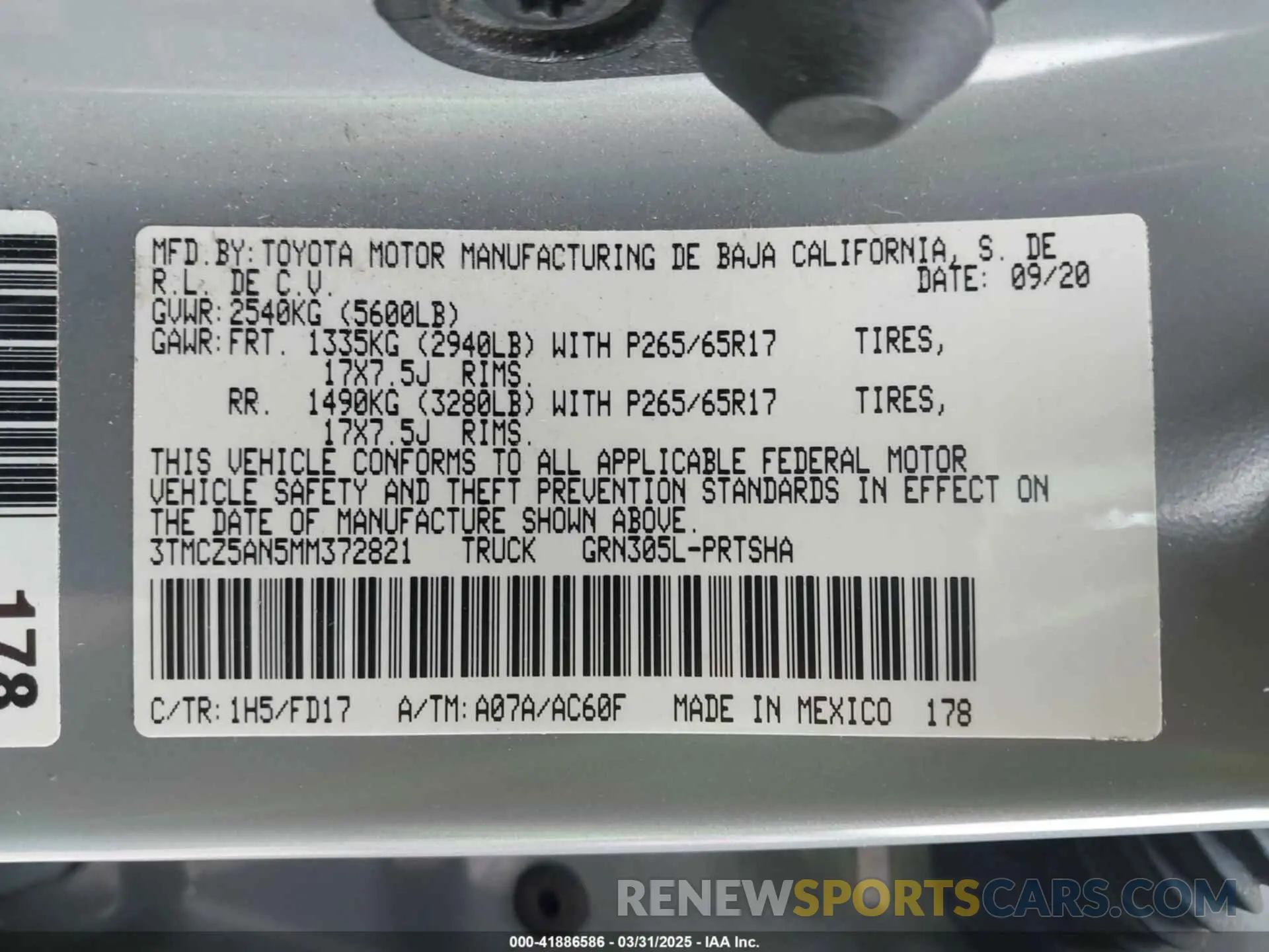 9 fotografías del automóvil dañado 3TMCZ5AN5MM372821 TOYOTA TACOMA 2021