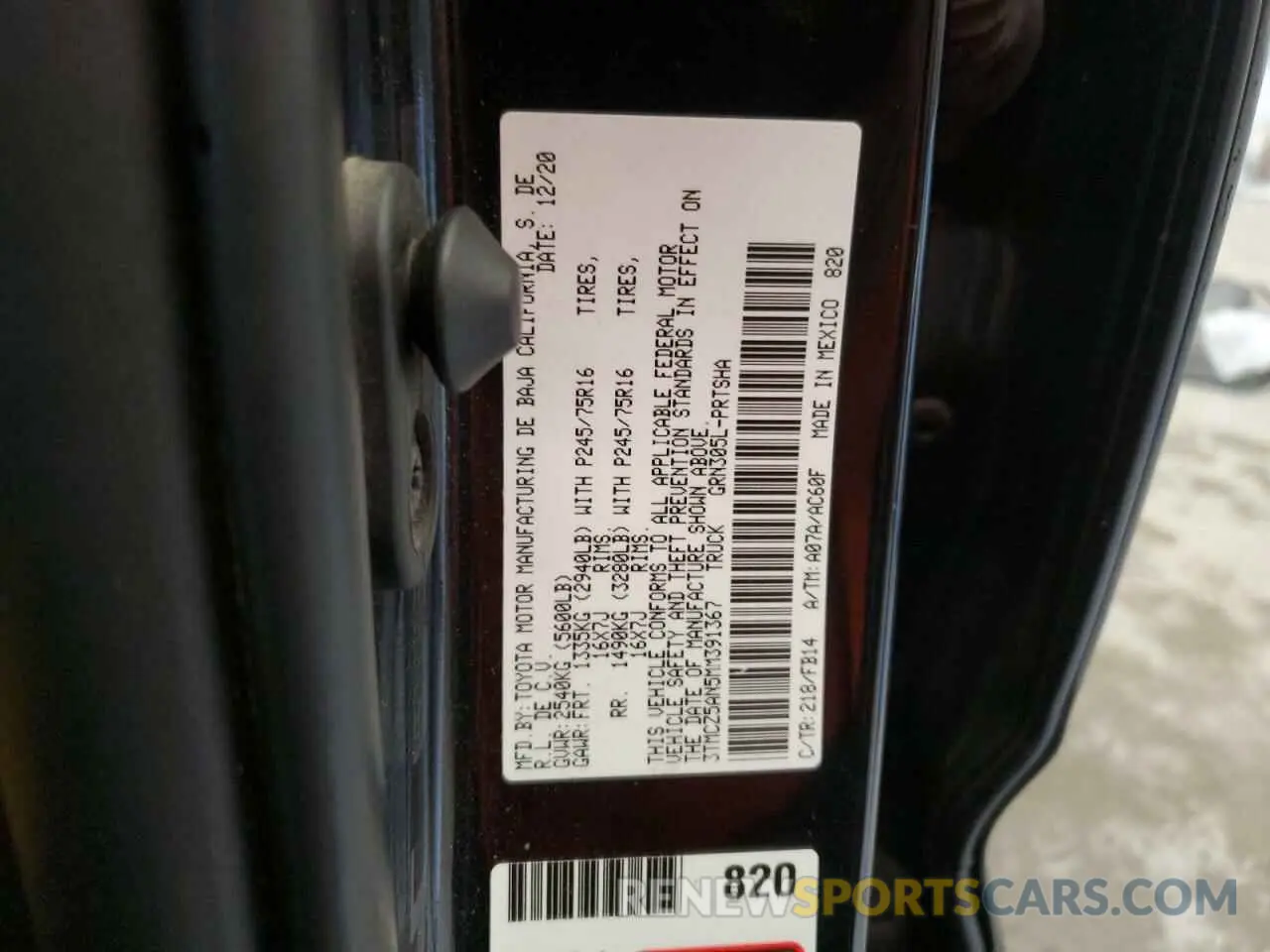 13 fotografías del automóvil dañado 3TMCZ5AN5MM391367 TOYOTA TACOMA 2021