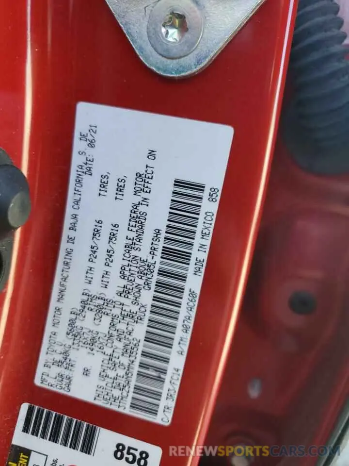 13 fotografías del automóvil dañado 3TMCZ5AN5MM435562 TOYOTA TACOMA 2021