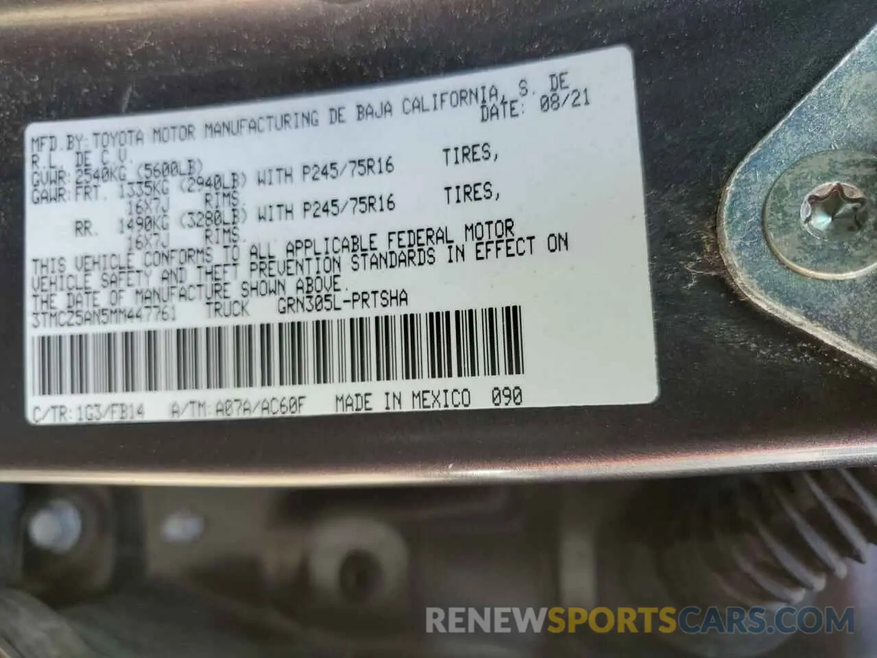 13 fotografías del automóvil dañado 3TMCZ5AN5MM447761 TOYOTA TACOMA 2021