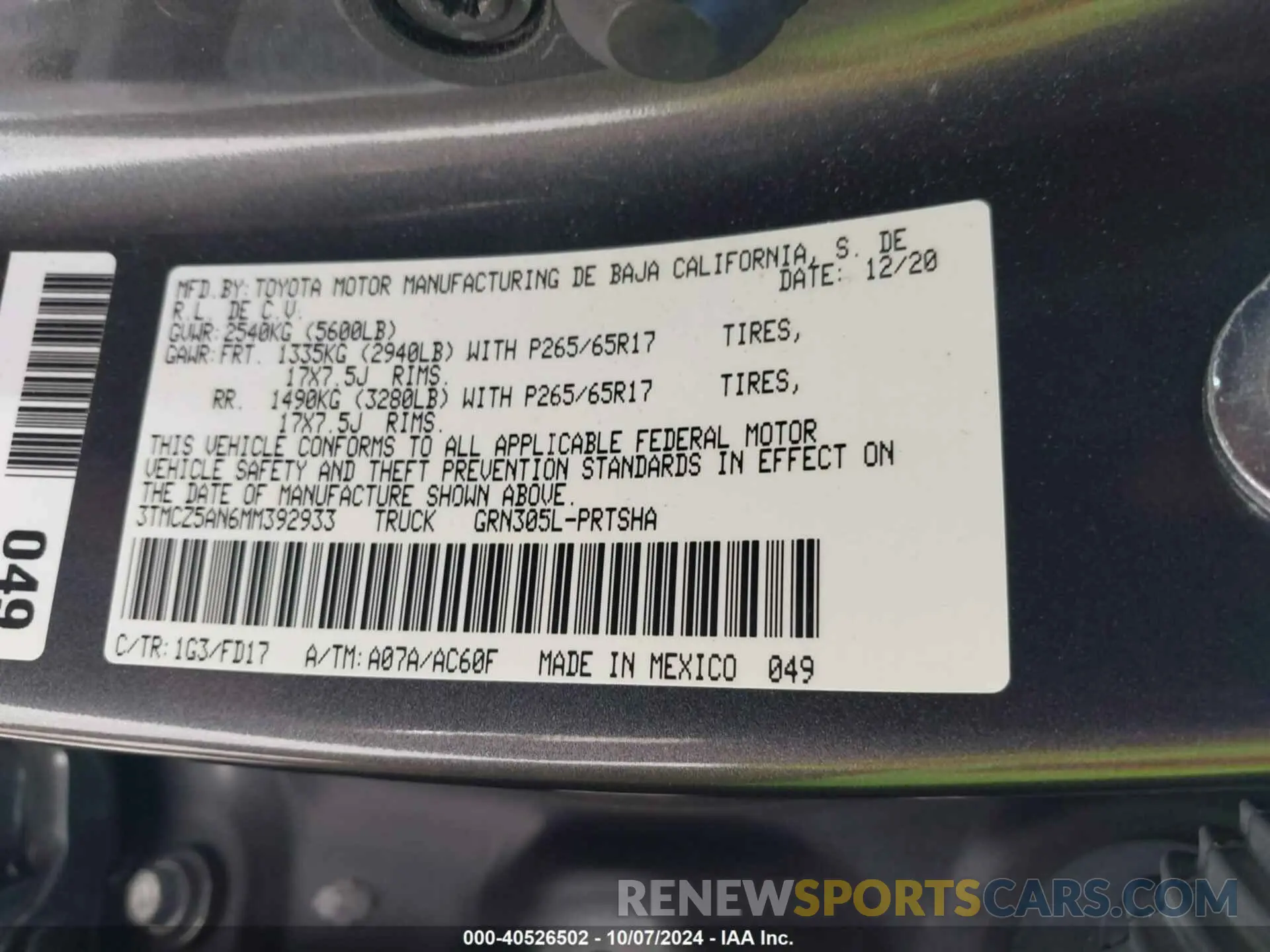 9 fotografías del automóvil dañado 3TMCZ5AN6MM392933 TOYOTA TACOMA 2021