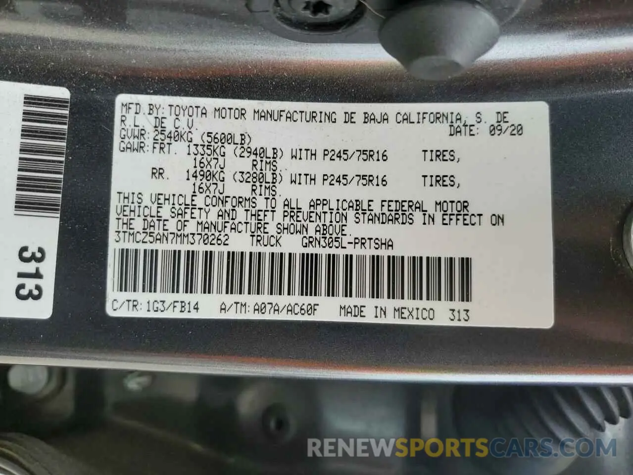 13 fotografías del automóvil dañado 3TMCZ5AN7MM370262 TOYOTA TACOMA 2021
