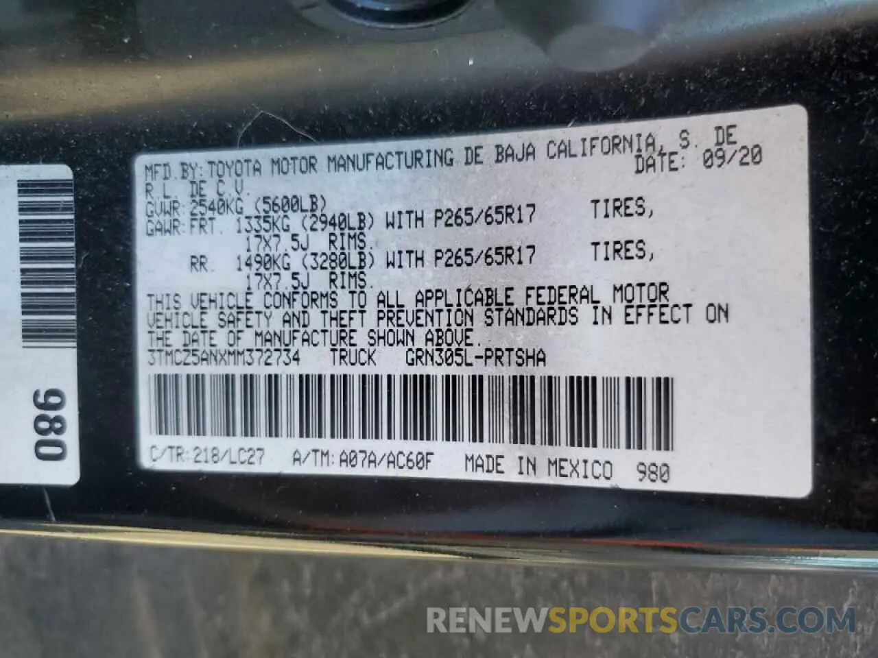 14 fotografías del automóvil dañado 3TMCZ5ANXMM372734 TOYOTA TACOMA 2021