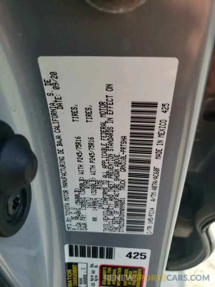 12 fotografías del automóvil dañado 3TMDZ5BN3MM099851 TOYOTA TACOMA 2021