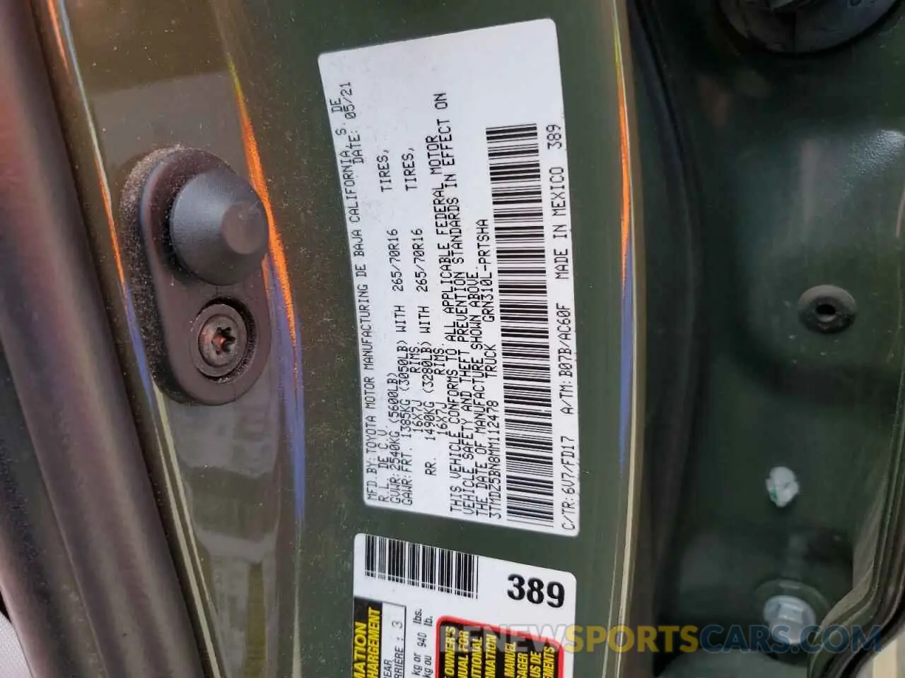 12 fotografías del automóvil dañado 3TMDZ5BN8MM112478 TOYOTA TACOMA 2021