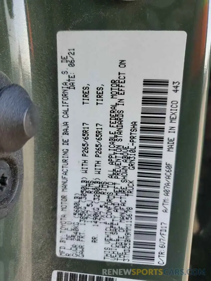 14 fotografías del automóvil dañado 3TMDZ5BN9MM115678 TOYOTA TACOMA 2021