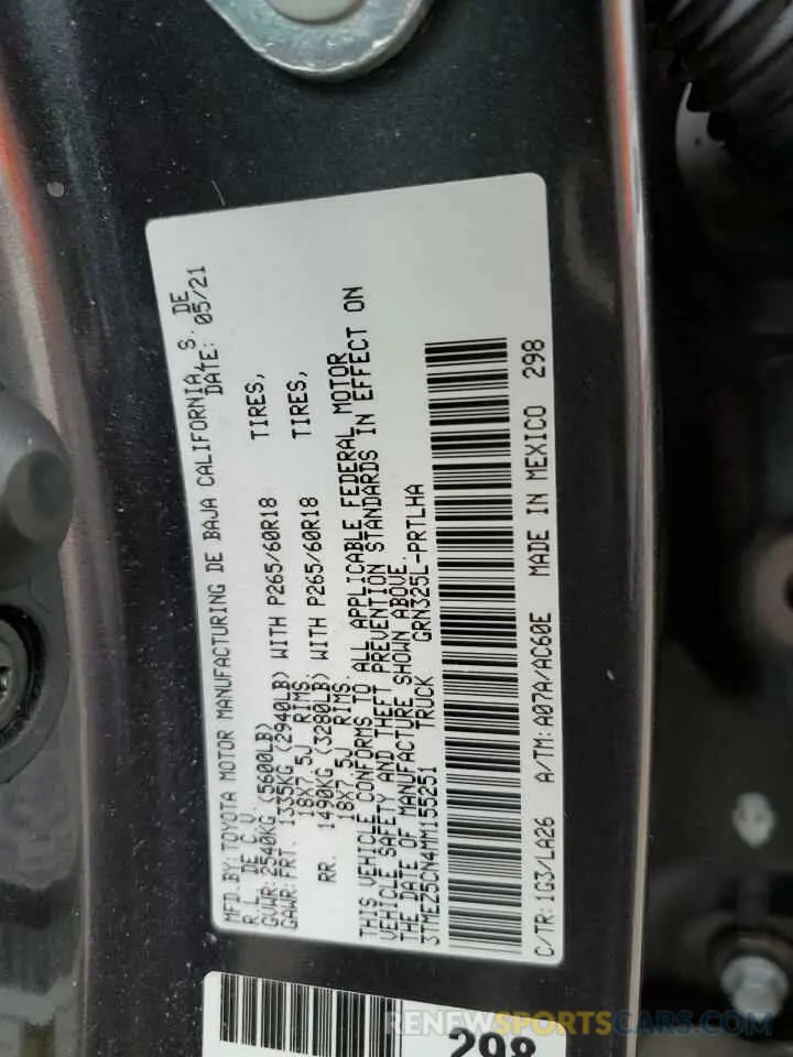 13 fotografías del automóvil dañado 3TMEZ5CN4MM155251 TOYOTA TACOMA 2021
