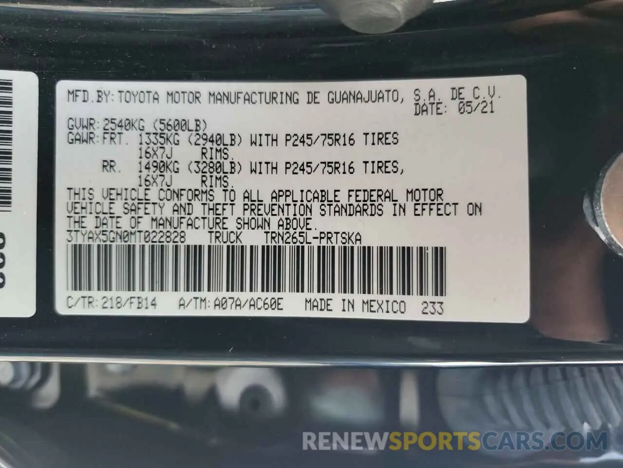 12 fotografías del automóvil dañado 3TYAX5GN0MT022828 TOYOTA TACOMA 2021