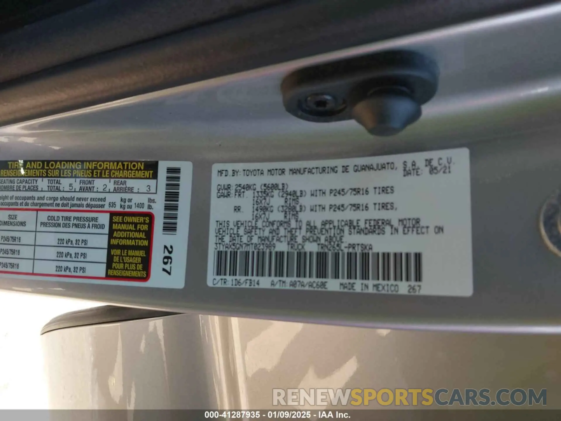 9 fotografías del automóvil dañado 3TYAX5GN7MT023989 TOYOTA TACOMA 2021