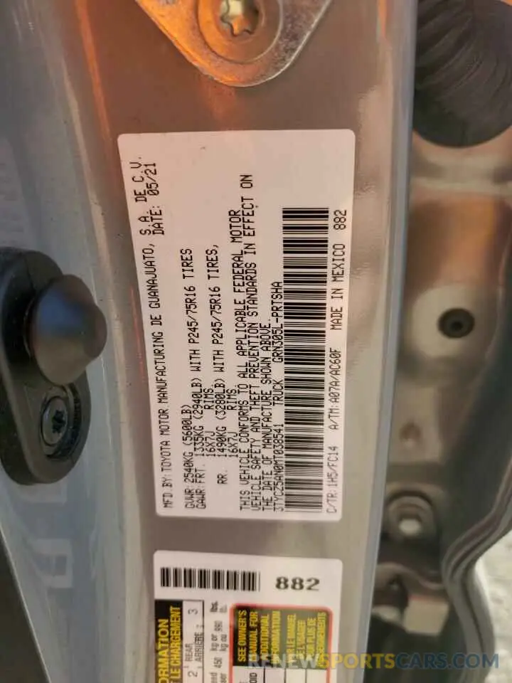 12 fotografías del automóvil dañado 3TYCZ5AN0MT038541 TOYOTA TACOMA 2021