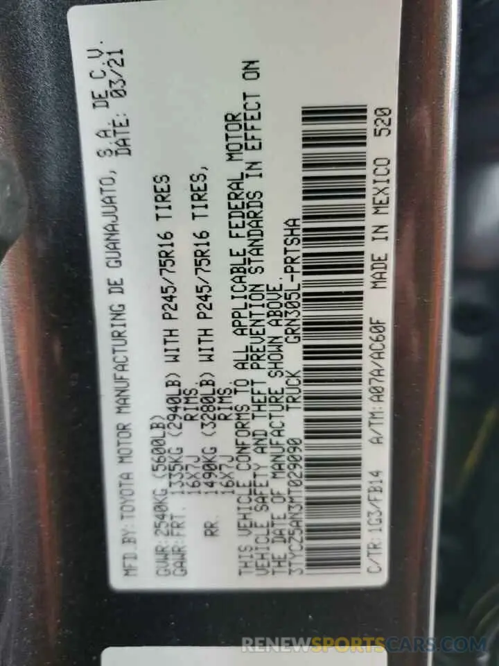 12 fotografías del automóvil dañado 3TYCZ5AN3MT029090 TOYOTA TACOMA 2021