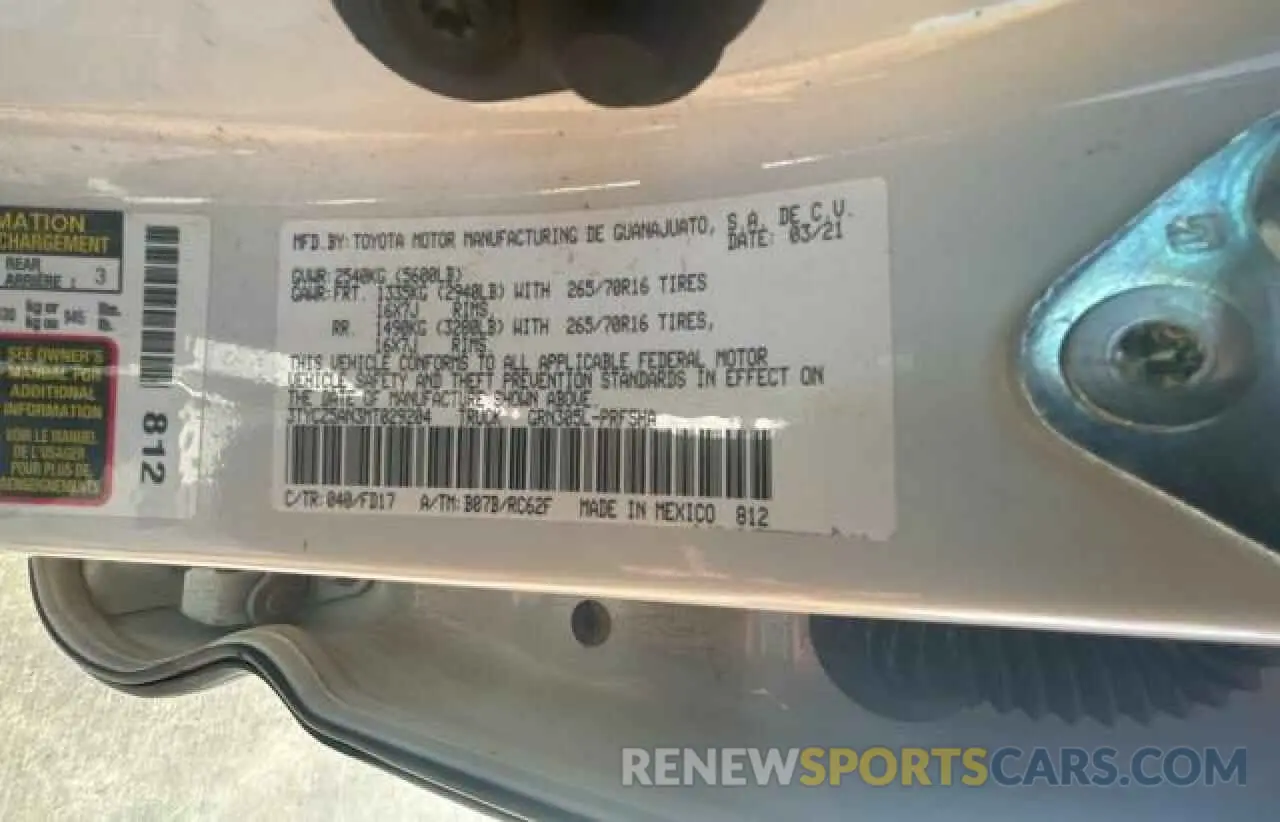 10 fotografías del automóvil dañado 3TYCZ5AN3MT029204 TOYOTA TACOMA 2021