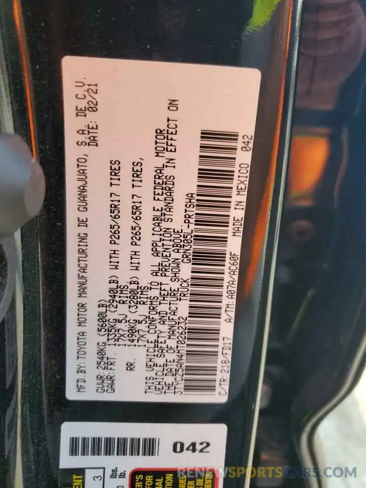 13 fotografías del automóvil dañado 3TYCZ5AN4MT026232 TOYOTA TACOMA 2021