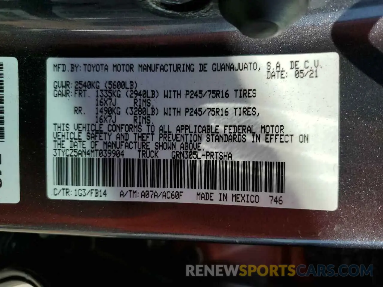 13 fotografías del automóvil dañado 3TYCZ5AN4MT039904 TOYOTA TACOMA 2021