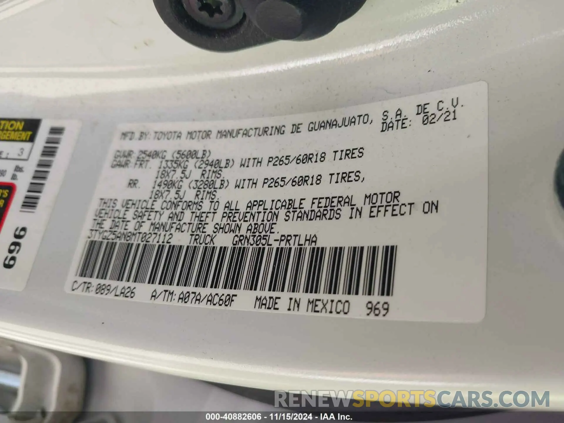 9 fotografías del automóvil dañado 3TYGZ5AN8MT027112 TOYOTA TACOMA 2021