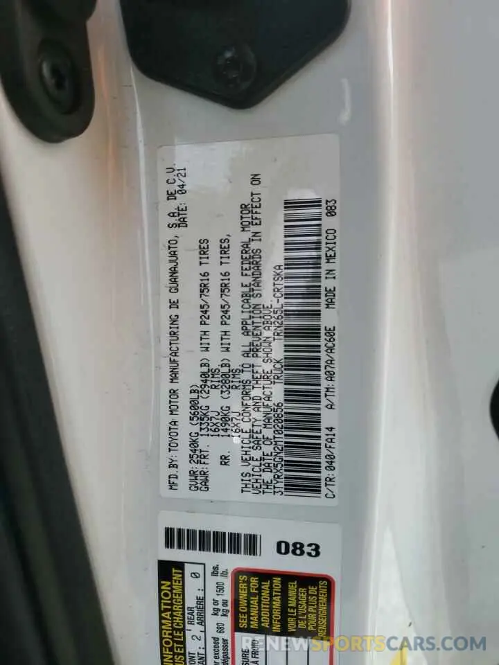 13 fotografías del automóvil dañado 3TYRX5GN2MT020856 TOYOTA TACOMA 2021