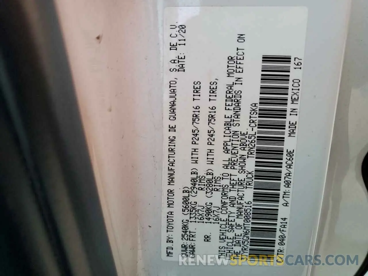 12 fotografías del automóvil dañado 3TYRX5GN6MT008516 TOYOTA TACOMA 2021