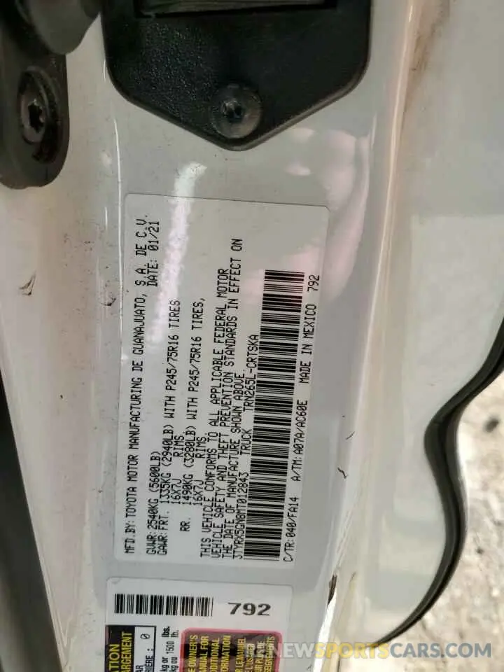 12 fotografías del automóvil dañado 3TYRX5GN8MT012843 TOYOTA TACOMA 2021
