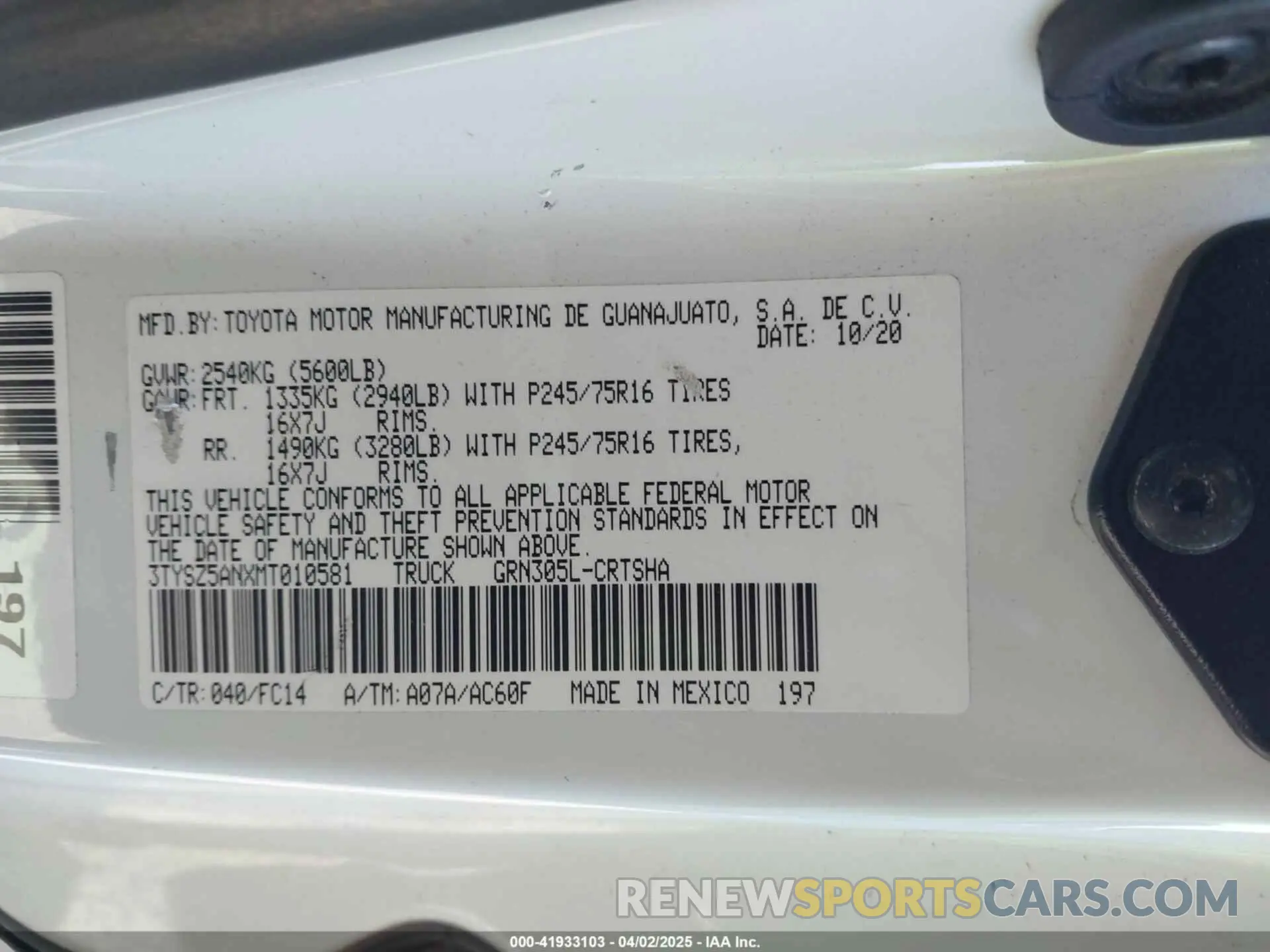 9 fotografías del automóvil dañado 3TYSZ5ANXMT010581 TOYOTA TACOMA 2021