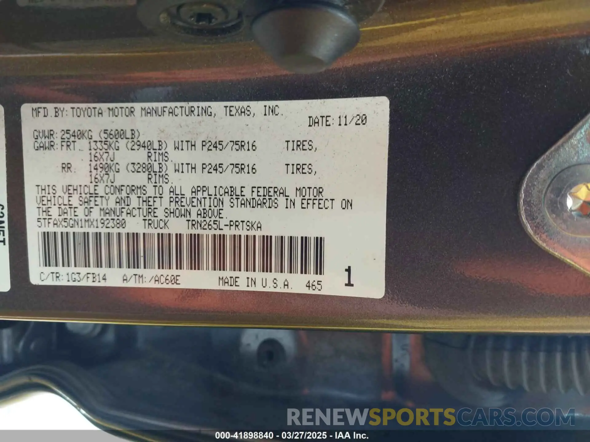 9 fotografías del automóvil dañado 5TFAX5GN1MX192380 TOYOTA TACOMA 2021