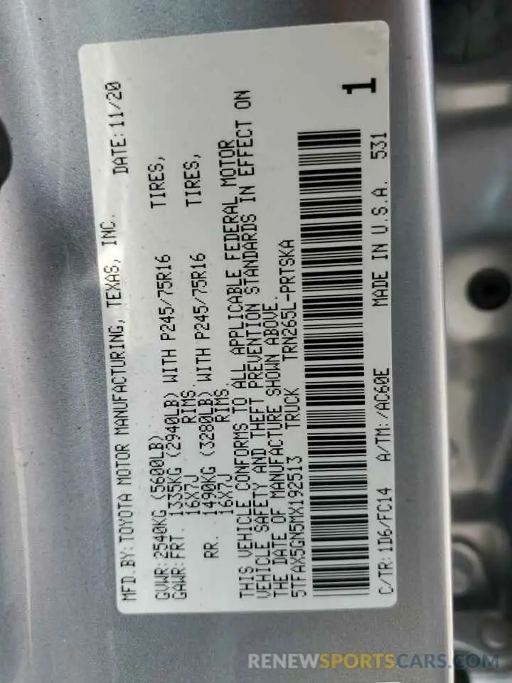 12 fotografías del automóvil dañado 5TFAX5GN5MX192513 TOYOTA TACOMA 2021