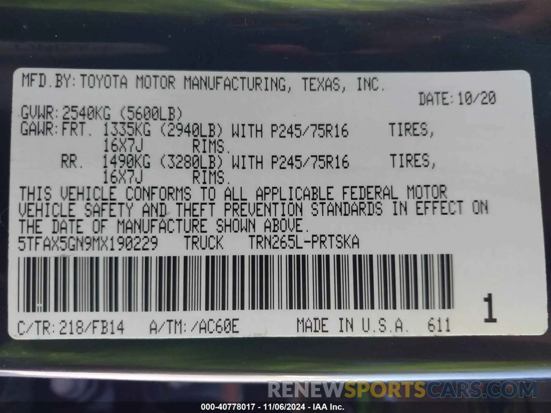 9 fotografías del automóvil dañado 5TFAX5GN9MX190229 TOYOTA TACOMA 2021