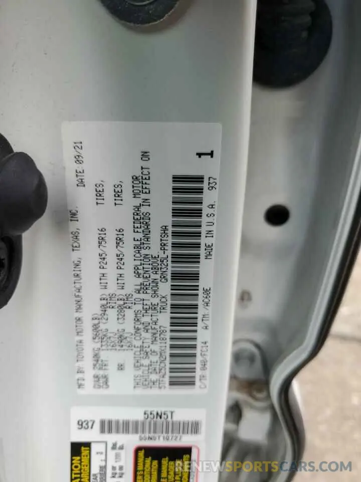 12 fotografías del automóvil dañado 5TFAZ5CN2MX118787 TOYOTA TACOMA 2021