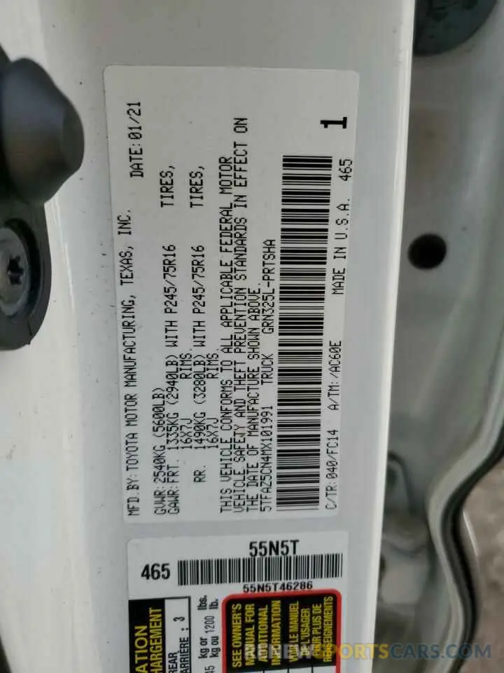 13 fotografías del automóvil dañado 5TFAZ5CN4MX101991 TOYOTA TACOMA 2021