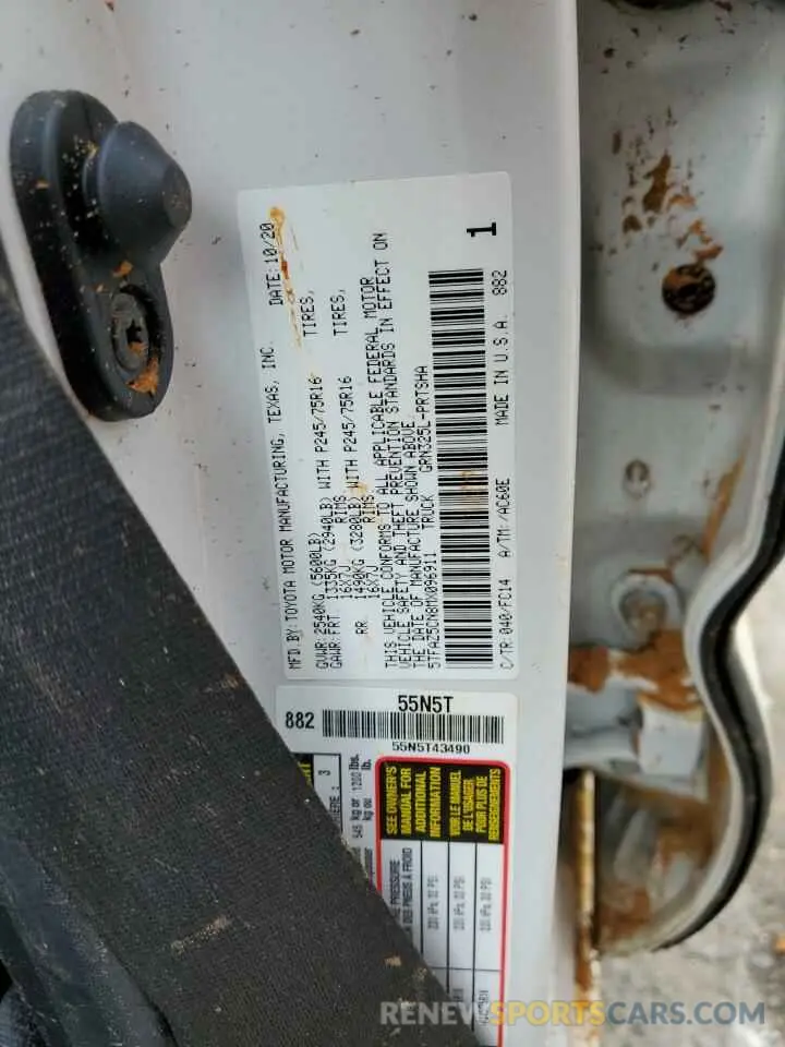 12 fotografías del automóvil dañado 5TFAZ5CN8MX096911 TOYOTA TACOMA 2021