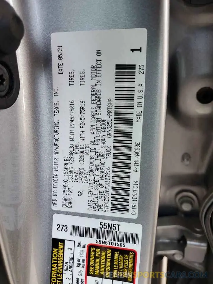 14 fotografías del automóvil dañado 5TFAZ5CN9MX107916 TOYOTA TACOMA 2021