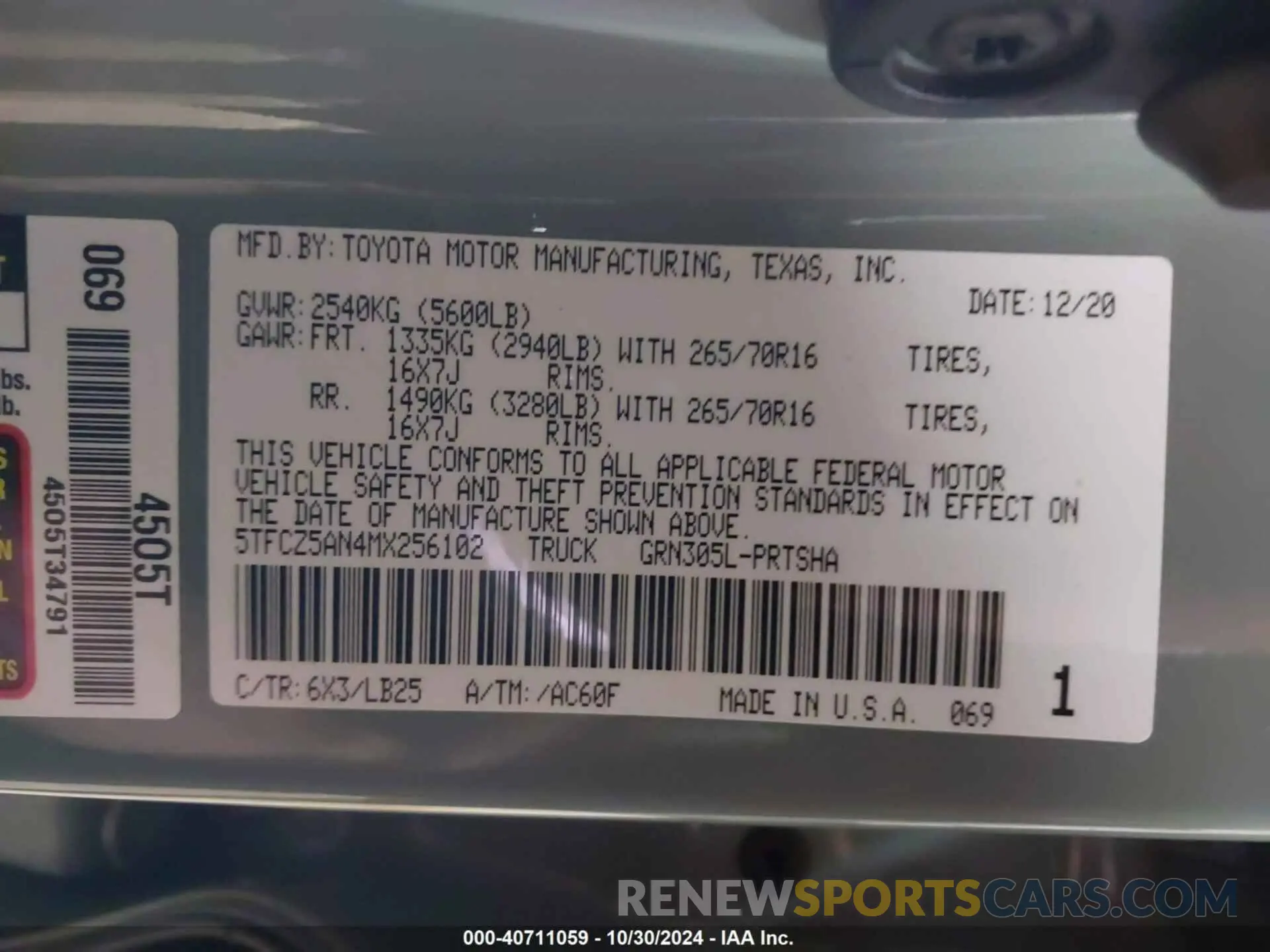 9 fotografías del automóvil dañado 5TFCZ5AN4MX256102 TOYOTA TACOMA 2021