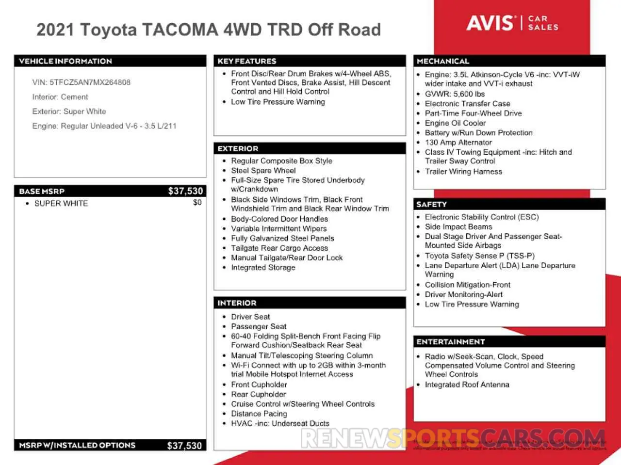 12 fotografías del automóvil dañado 5TFCZ5AN7MX264808 TOYOTA TACOMA 2021