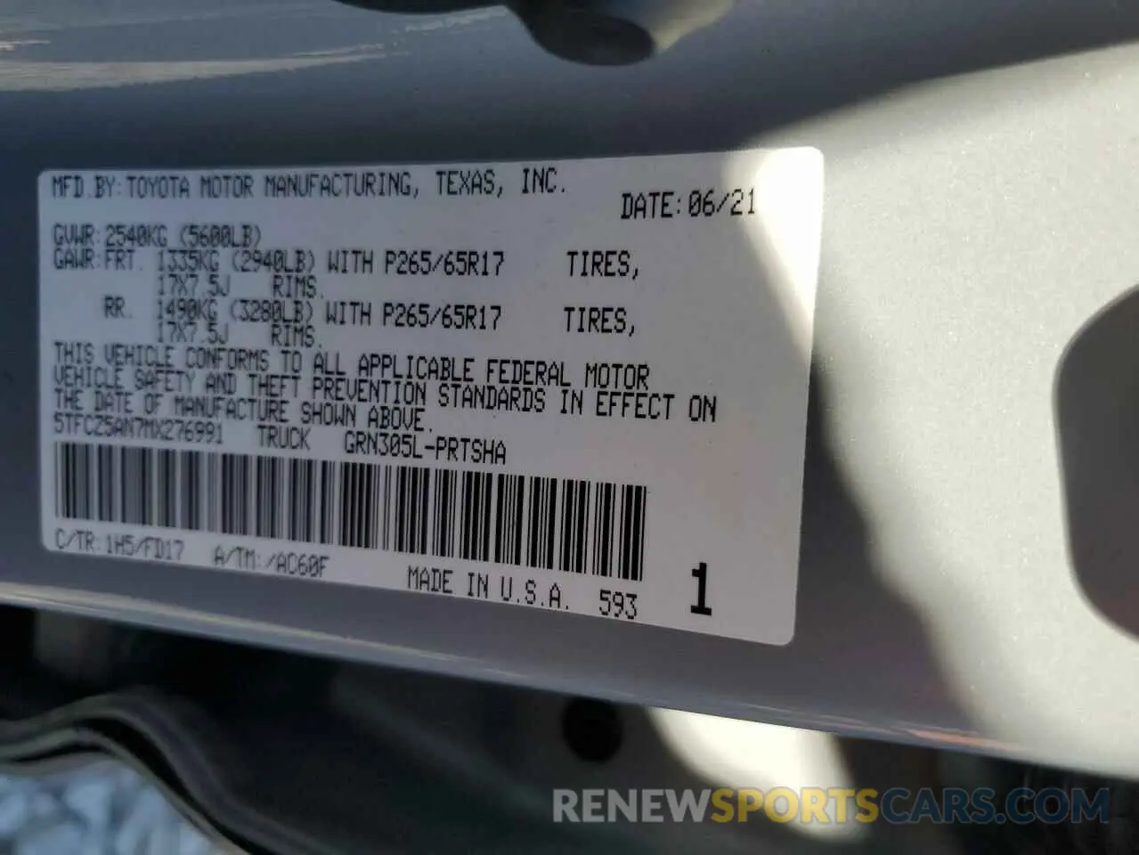 12 fotografías del automóvil dañado 5TFCZ5AN7MX276991 TOYOTA TACOMA 2021