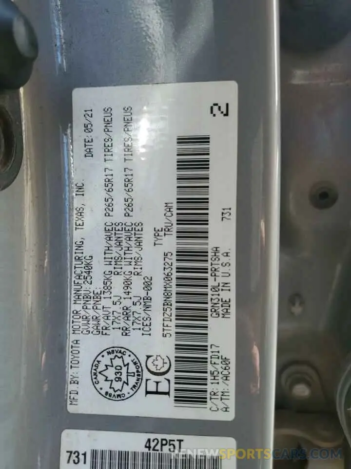 12 fotografías del automóvil dañado 5TFDZ5BN8MX063275 TOYOTA TACOMA 2021
