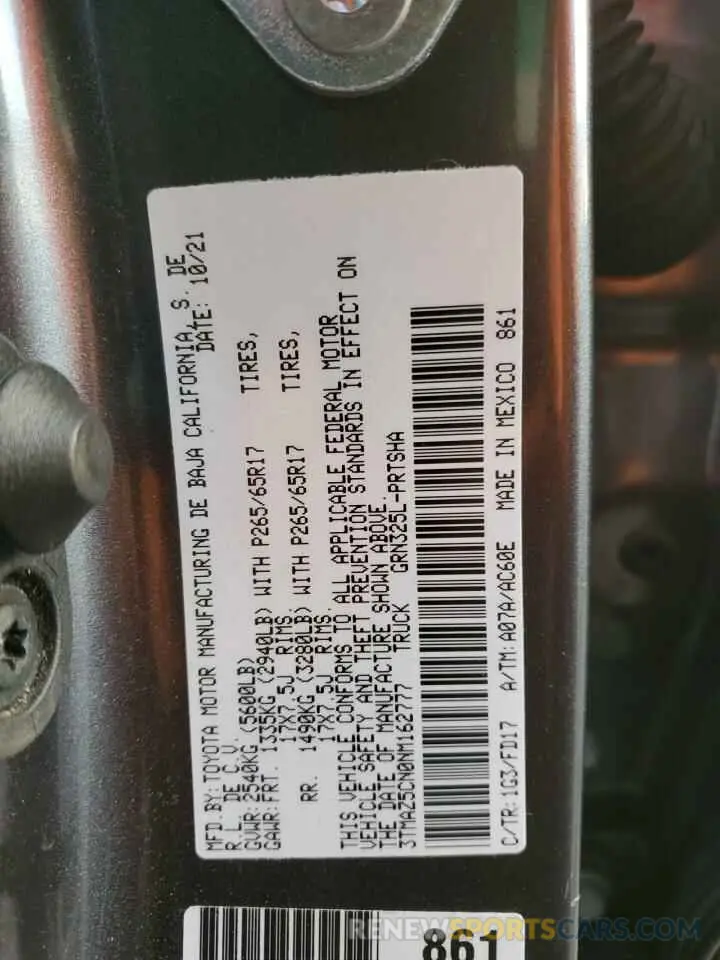 13 fotografías del automóvil dañado 3TMAZ5CN0NM162777 TOYOTA TACOMA 2022