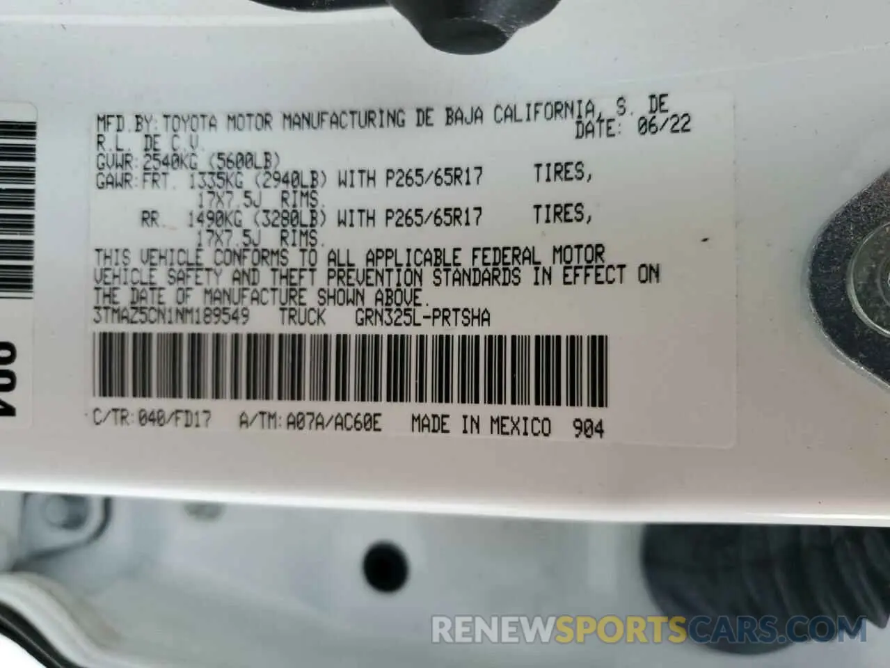 13 fotografías del automóvil dañado 3TMAZ5CN1NM189549 TOYOTA TACOMA 2022