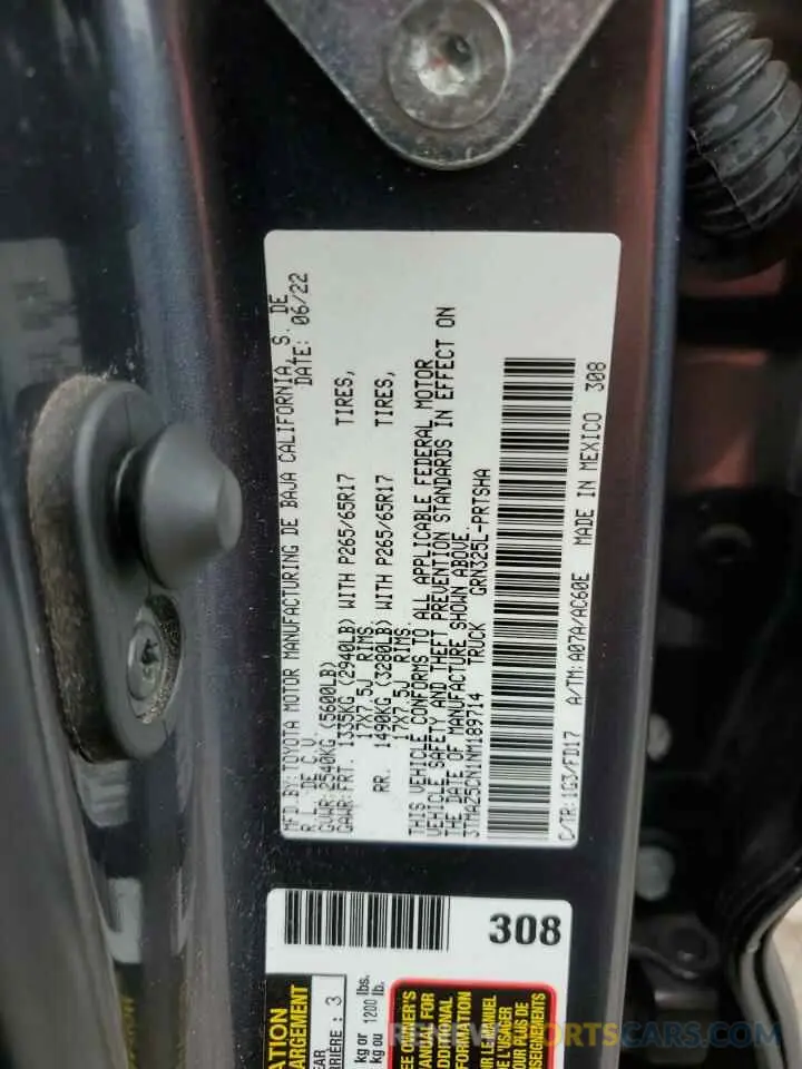 13 fotografías del automóvil dañado 3TMAZ5CN1NM189714 TOYOTA TACOMA 2022