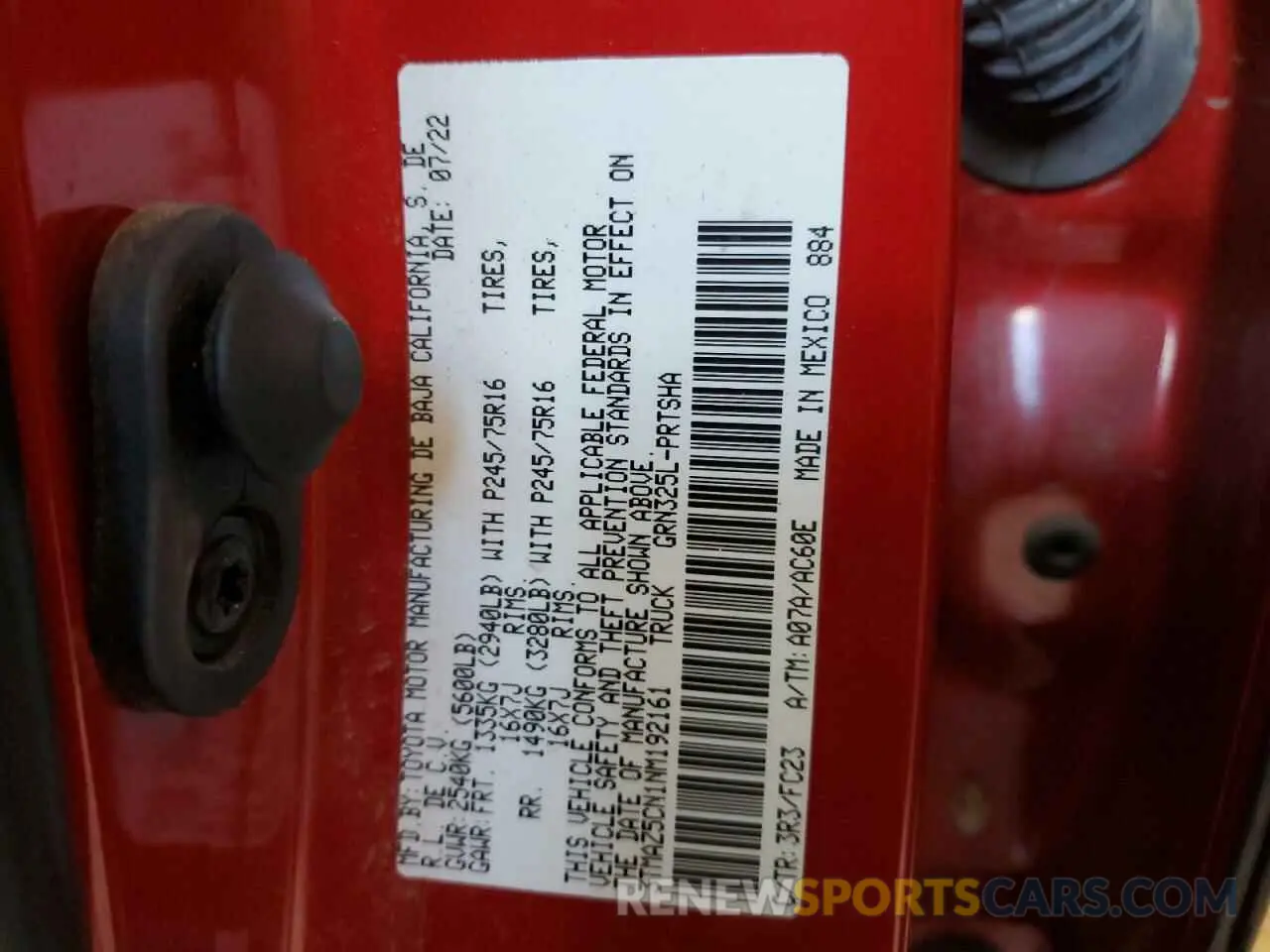 13 fotografías del automóvil dañado 3TMAZ5CN1NM192161 TOYOTA TACOMA 2022