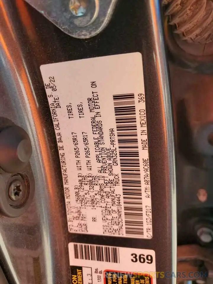 12 fotografías del automóvil dañado 3TMAZ5CN4NM184443 TOYOTA TACOMA 2022
