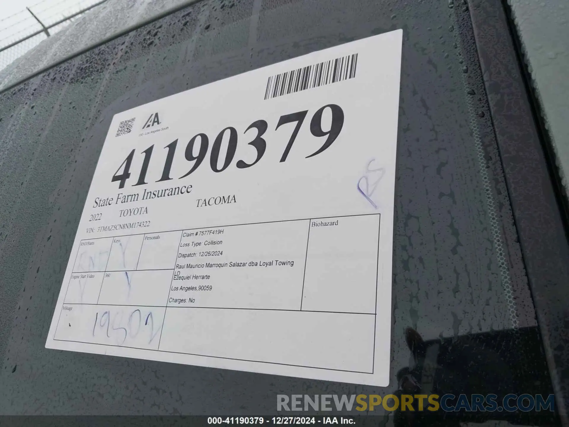 18 fotografías del automóvil dañado 3TMAZ5CN8NM174322 TOYOTA TACOMA 2022