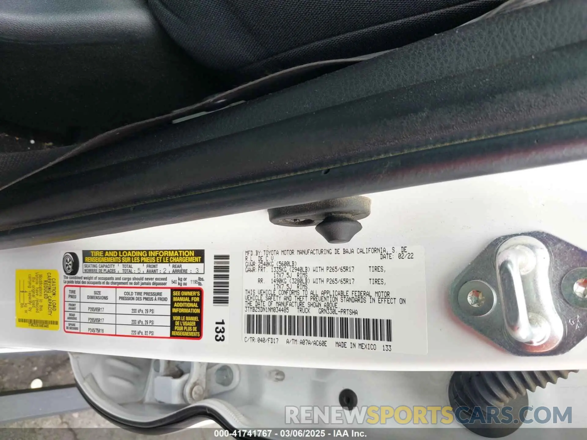 9 fotografías del automóvil dañado 3TMBZ5DN1NM034485 TOYOTA TACOMA 2022