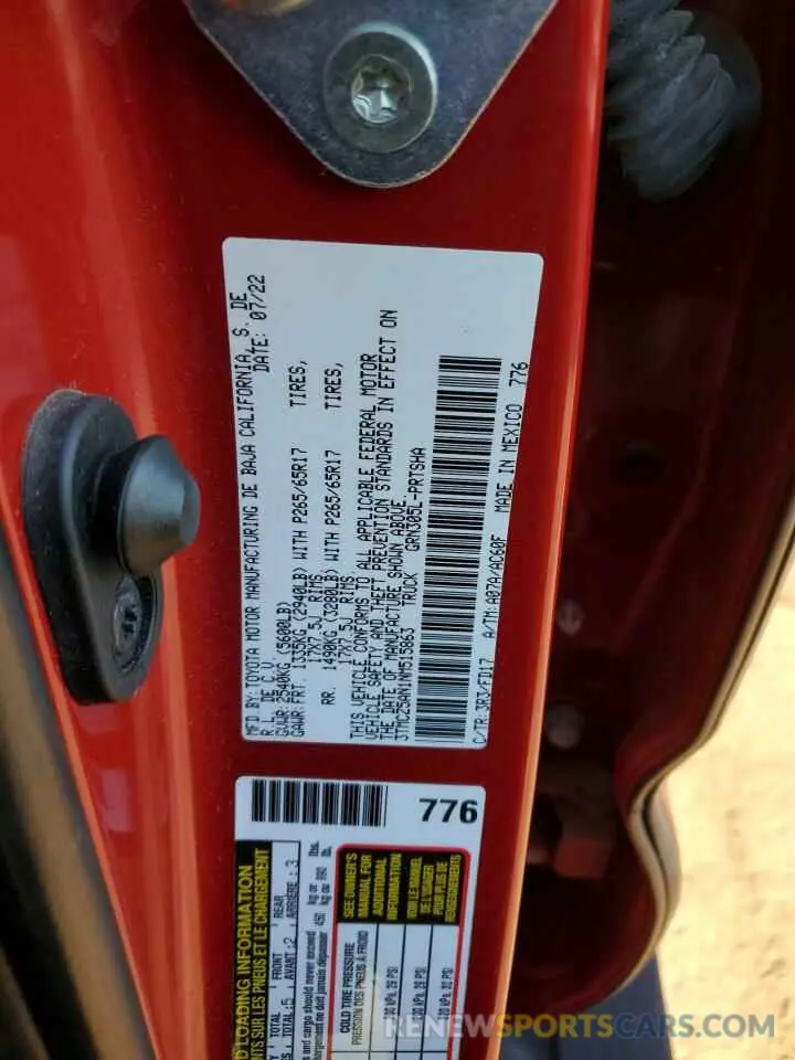 12 fotografías del automóvil dañado 3TMCZ5AN1NM515863 TOYOTA TACOMA 2022