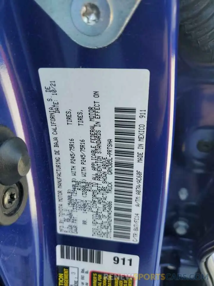 12 fotografías del automóvil dañado 3TMCZ5AN2NM454006 TOYOTA TACOMA 2022