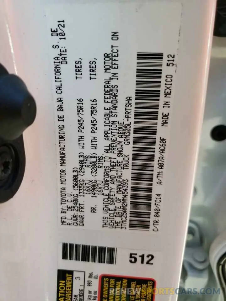 13 fotografías del automóvil dañado 3TMCZ5AN2NM454393 TOYOTA TACOMA 2022