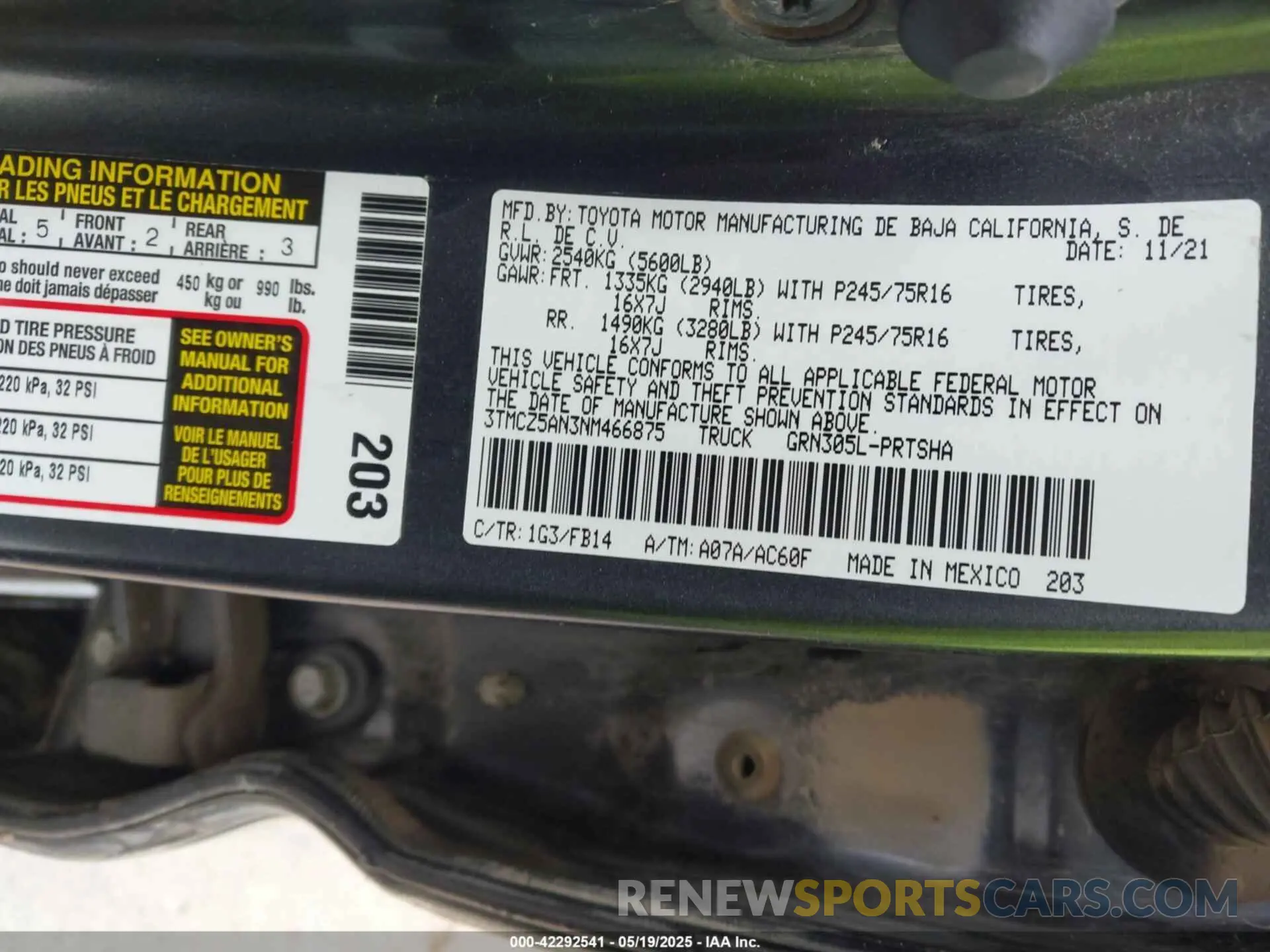 9 fotografías del automóvil dañado 3TMCZ5AN3NM466875 TOYOTA TACOMA 2022