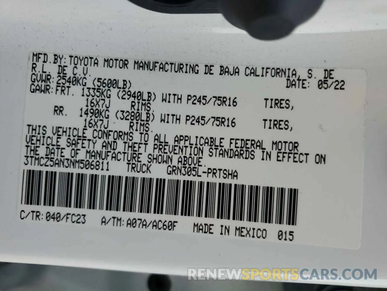 13 fotografías del automóvil dañado 3TMCZ5AN3NM506811 TOYOTA TACOMA 2022