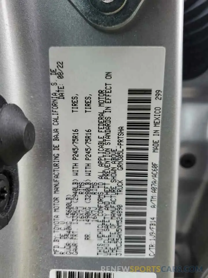 12 fotografías del automóvil dañado 3TMCZ5AN5NM524890 TOYOTA TACOMA 2022