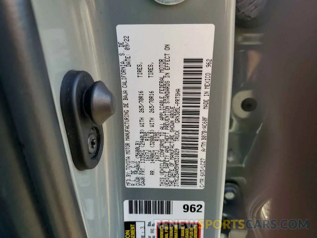 15 fotografías del automóvil dañado 3TMCZ5AN5NM531029 TOYOTA TACOMA 2022